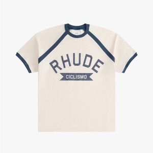 Rhude Cream and Navy Short Sleeve Tee